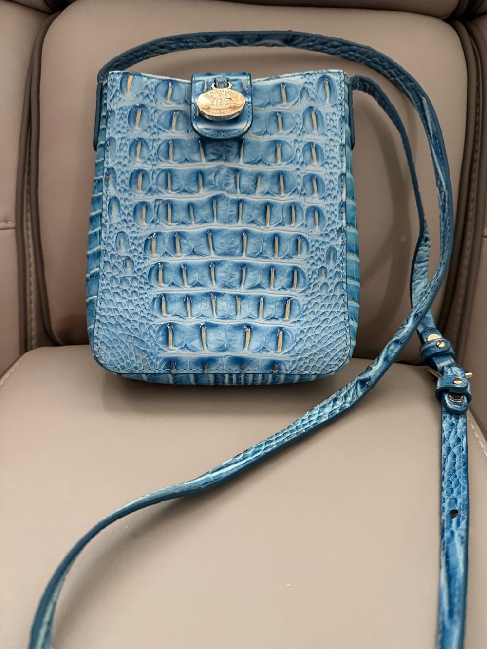 Brahmin Blue Croc-Embossed Leather Crossbody Pouch